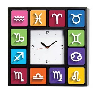 Color Block Zodiac Symbols Signs Astrology Clock with 12 pictures